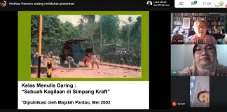 Sebuah Kegilaan di Simpang Kraft. Tangkapan Layar Online Writing Class Yayasan Pantau oleh Twitter @Hammamizd