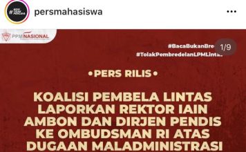 Koalisi Pembela LPM Lintas Laporkan Rektor IAIN Ambon dan DIRJEN Pendis ke OMBUDSMAN RI Atas Dugaan Maladministrasi